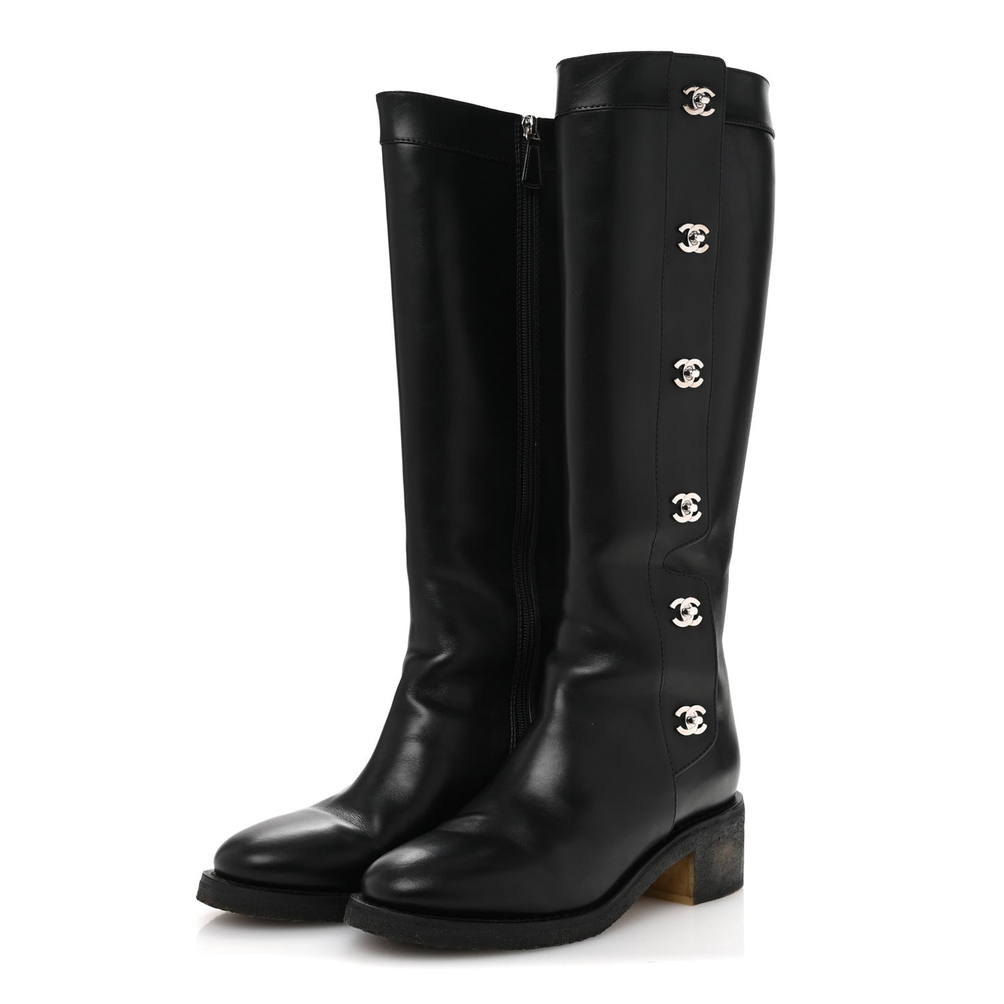 Calfskin CC Turnlock High Boots 40 Black