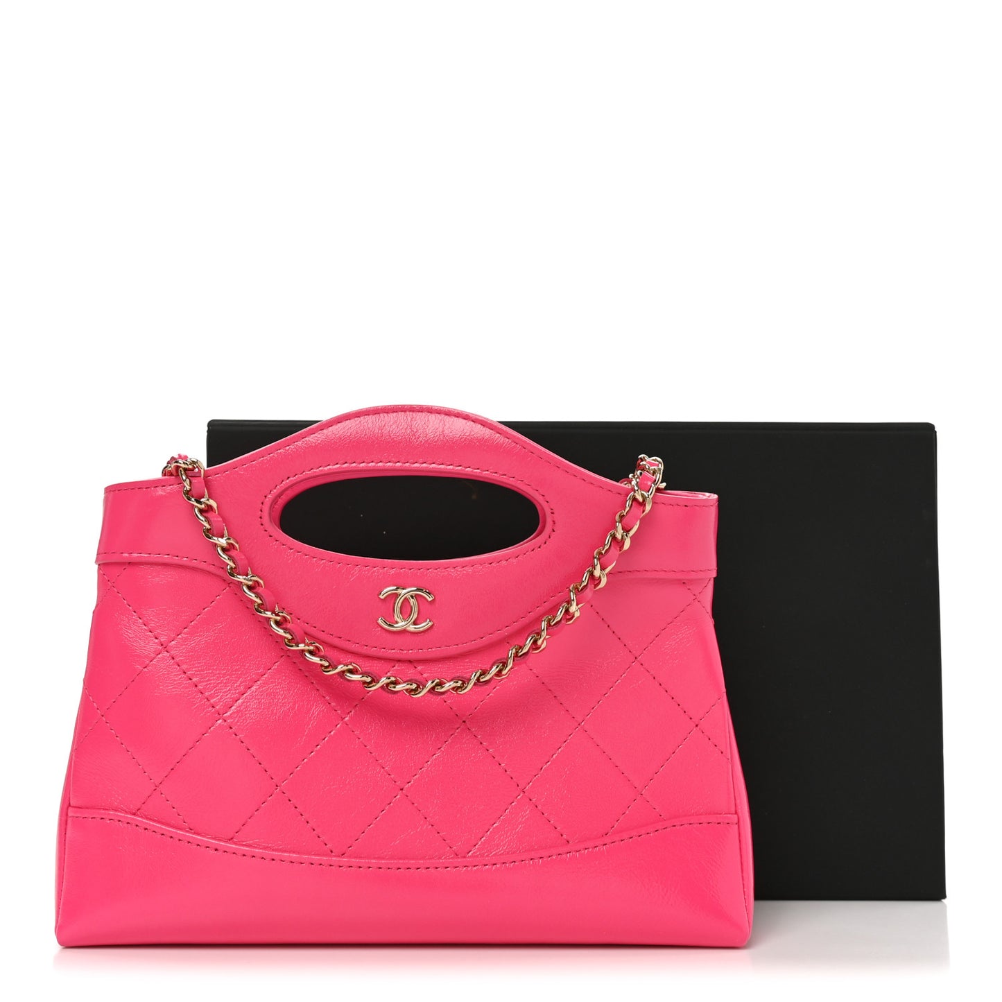 Shiny Crumpled Calfskin Quilted Nano 31 Shopping Bag Pink