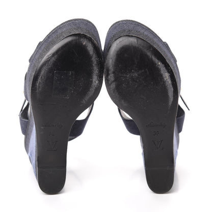 Louis Vuitton Canvas Blue Shore Wedge Sandal 36 Marine 6 of 11
