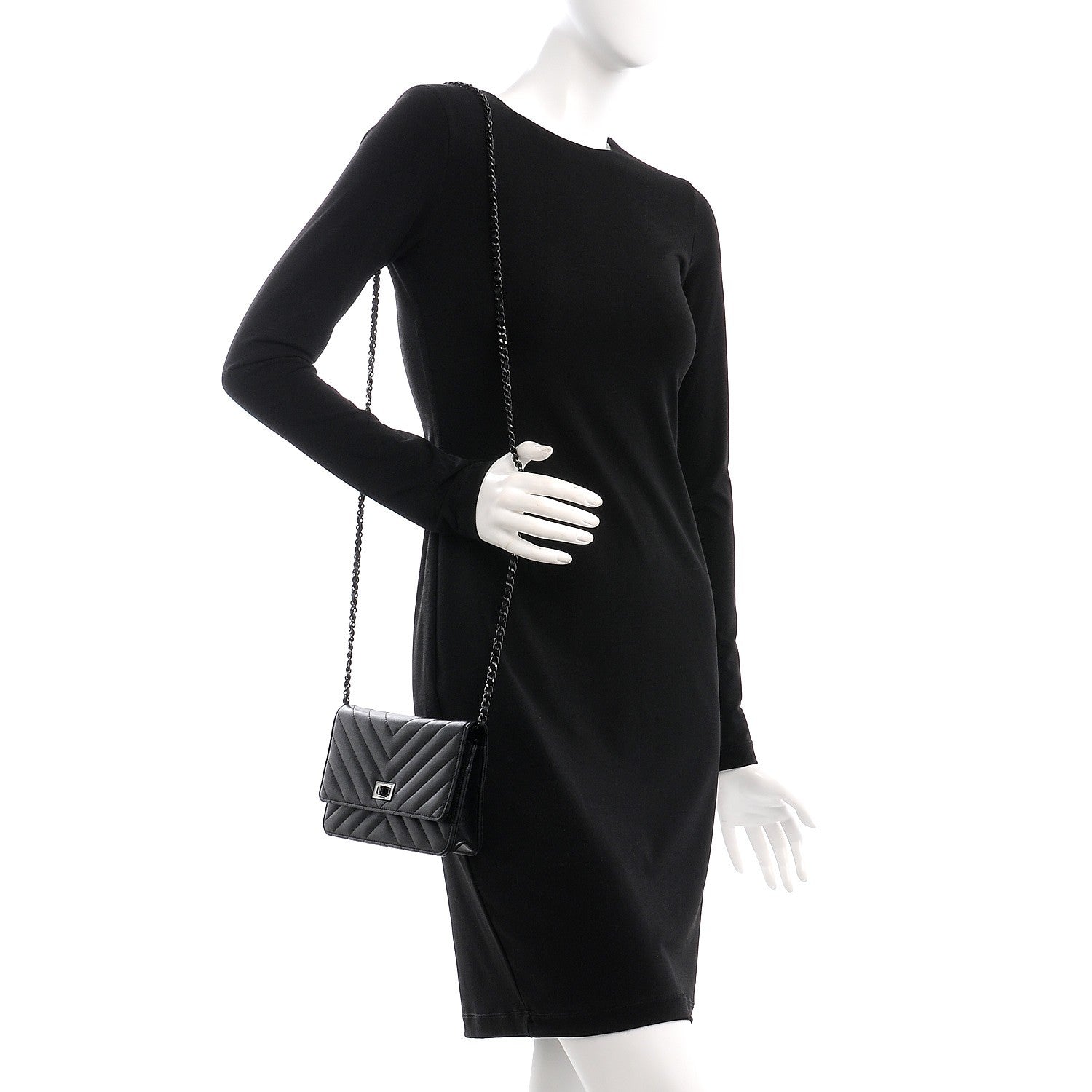 Chanel Sheepskin Chevron Reissue Wallet On Chain WOC So Black 2 of 9