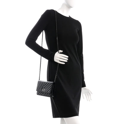 Chanel Sheepskin Chevron Reissue Wallet On Chain WOC So Black 2 of 9