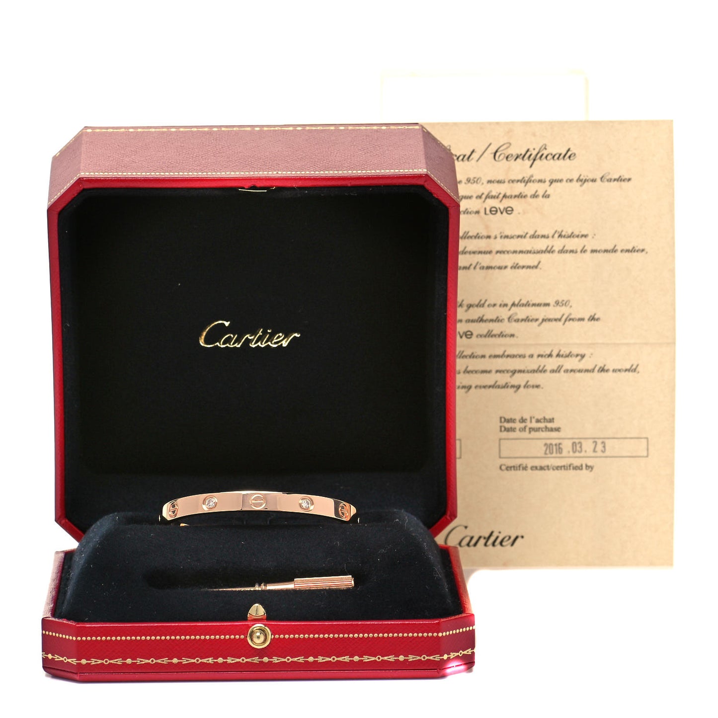 18K Pink Gold 4 Diamond LOVE Bracelet 16