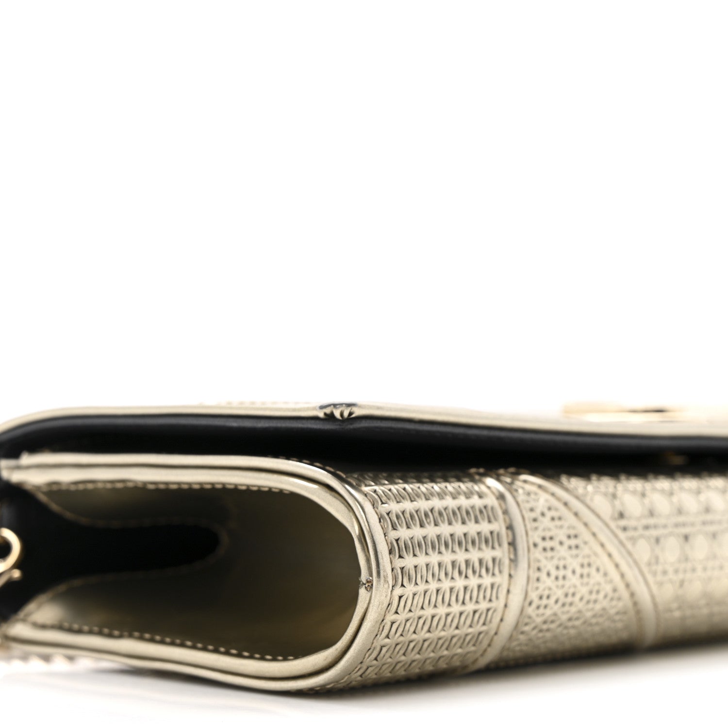 Christian Dior Metallic Patent Micro-Cannage Diorama Croisiere Chain Wallet Champagne 10 of 16