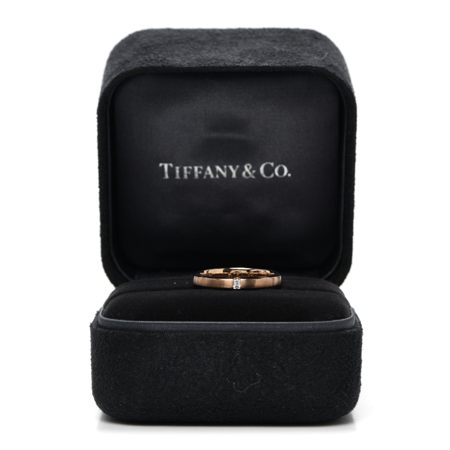 18K Rose Gold Diamond Essential Band Satin Baguette Ring 53 6.25