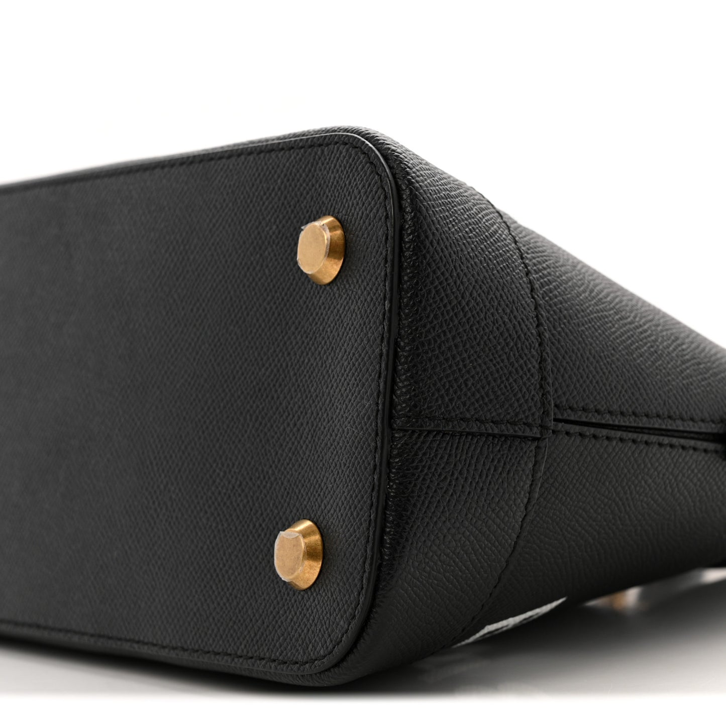 Signature Grained Calfskin Logo S Ville Top Handle Bag Black