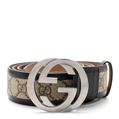 Gucci GG Supreme Monogram Niagara Lux Calfskin Interlocking G 40mm Belt 105 42 Beige Ebony Cocoa 1 of 5