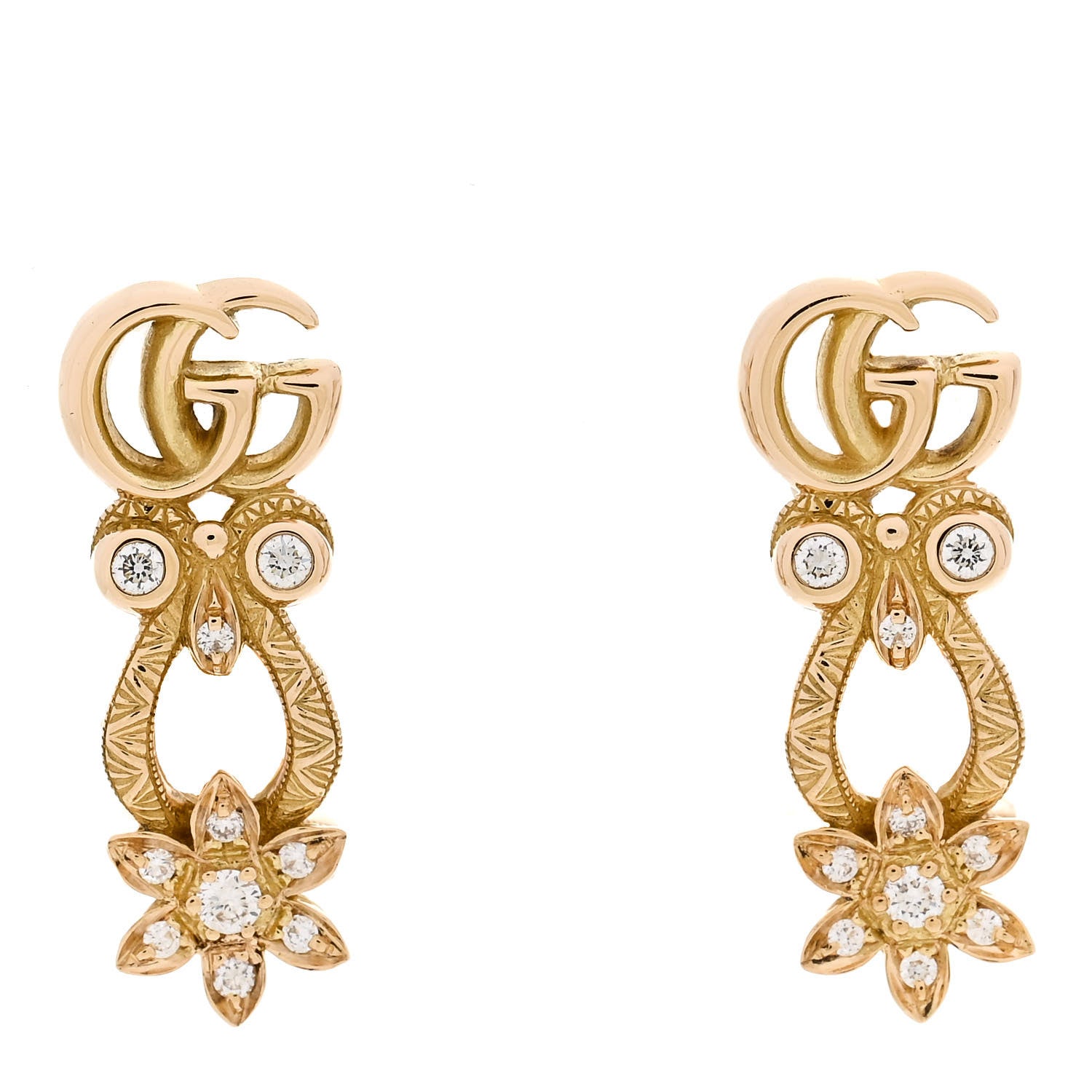 Gucci 18K Yellow Gold Diamond Flora Pave Earrings 1 of 5