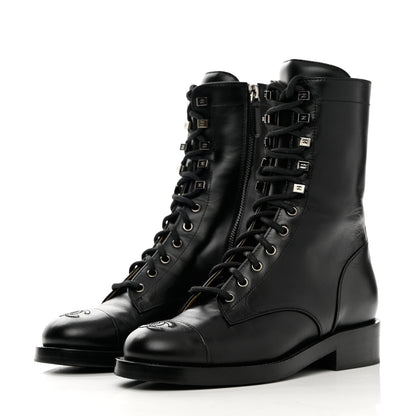 Chanel Calfskin Cap Toe Lace Up Combat Boots 38 Black 3 of 11