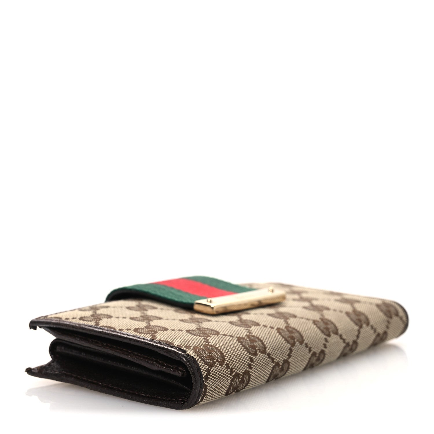 Gucci Monogram Calfskin Ladies Web Continental Wallet Beige Ebony Cocoa 4 of 8