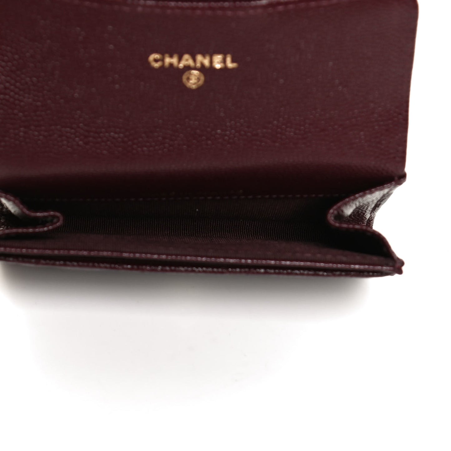 Caviar Quilted Flap Card Holder Wallet Burgundy