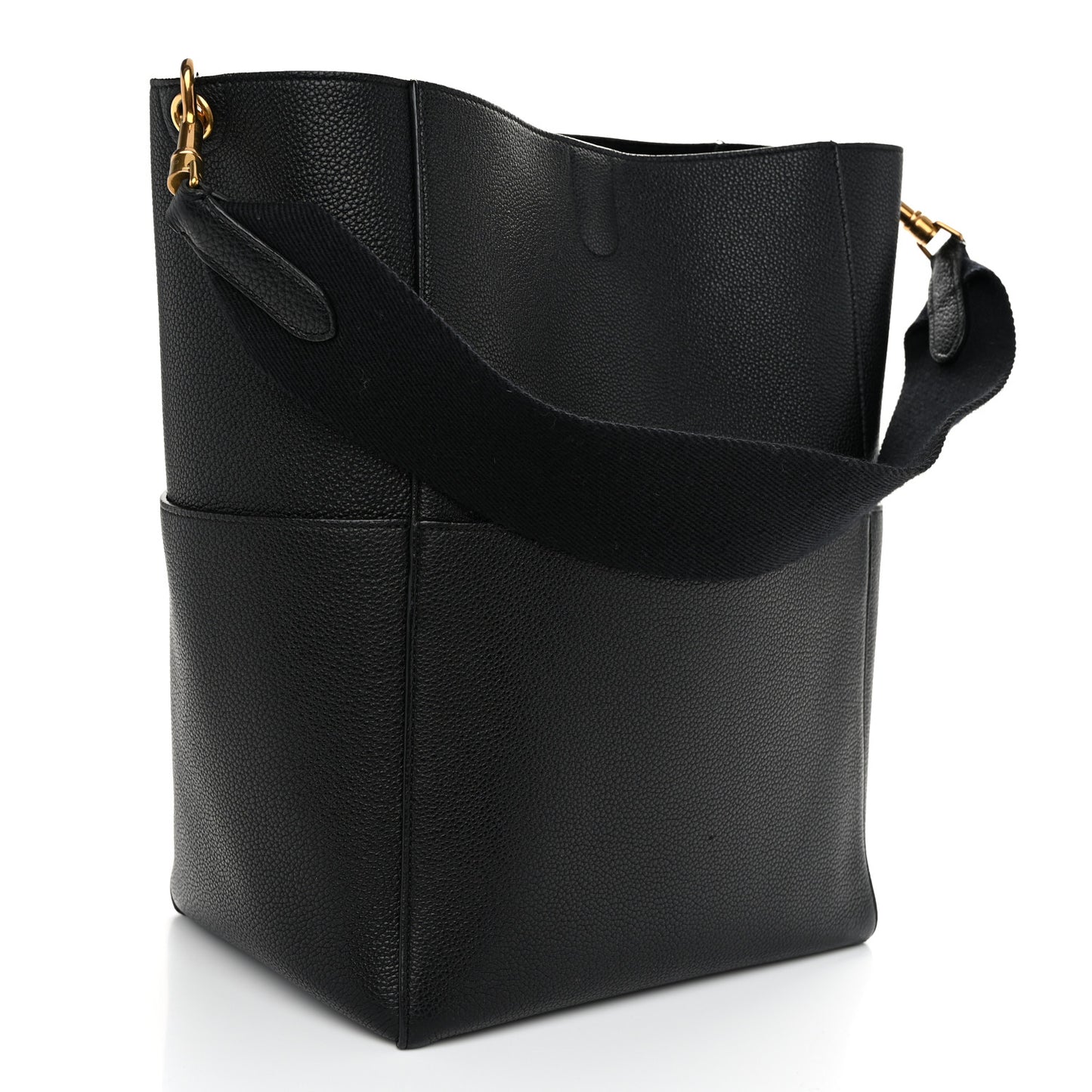 Soft Grained Calfskin Sangle Bucket Bag Black