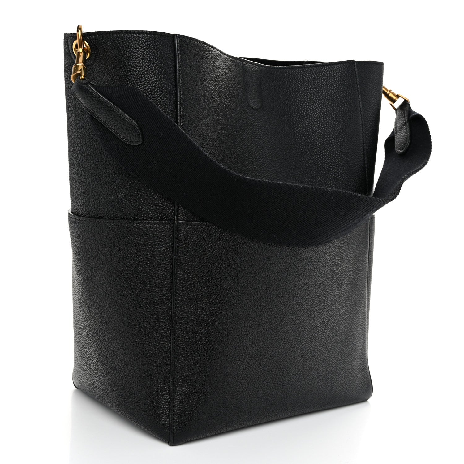 Celine Soft Grained Calfskin Sangle Bucket Bag Black 3 of 10