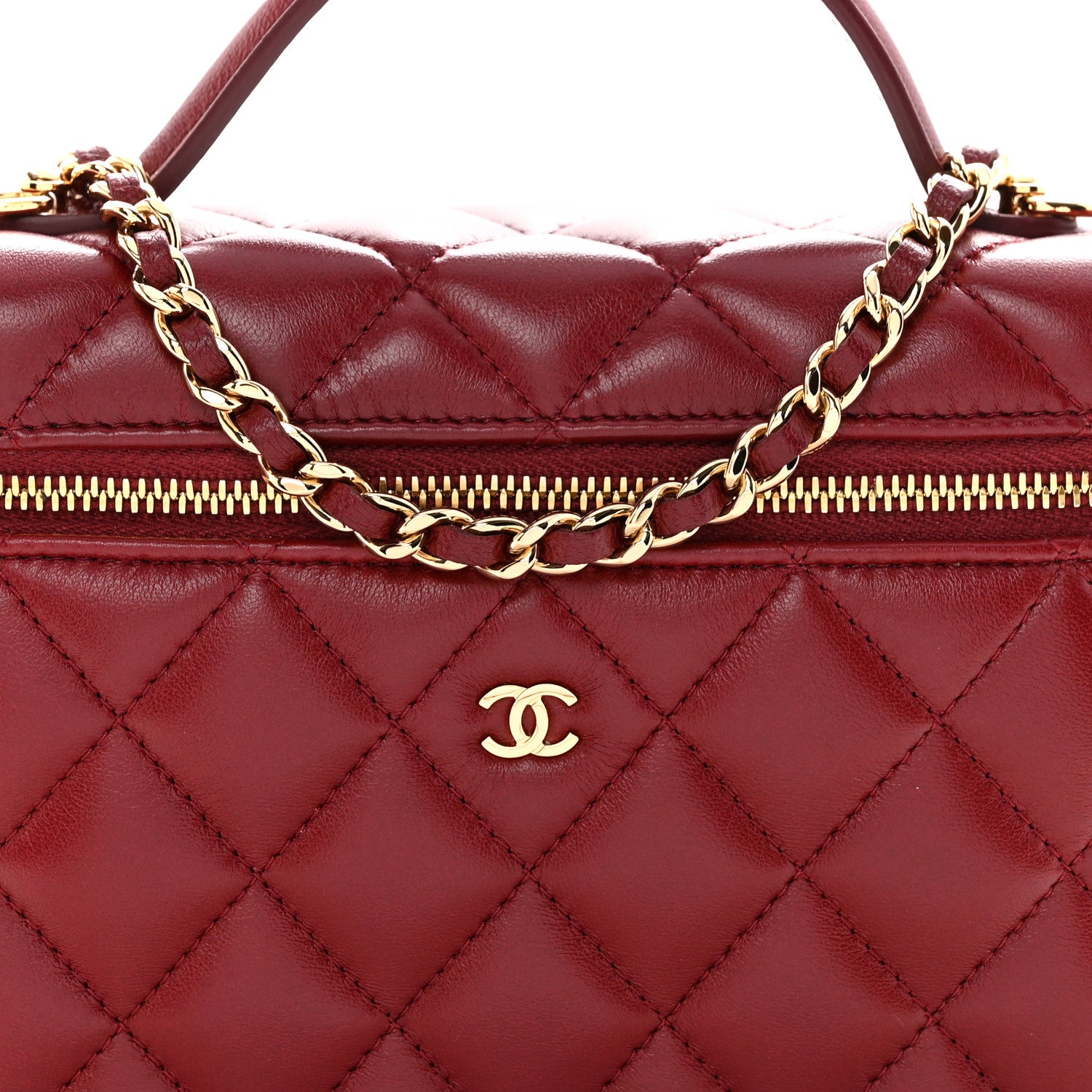 Chanel Lambskin Quilted Top Handle Slim Vanity With Chain Burgundy 8 of 11