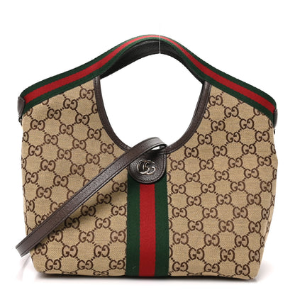 Gucci Monogram Web Small Giglio Tote Beige Dark Brown 1 of 9