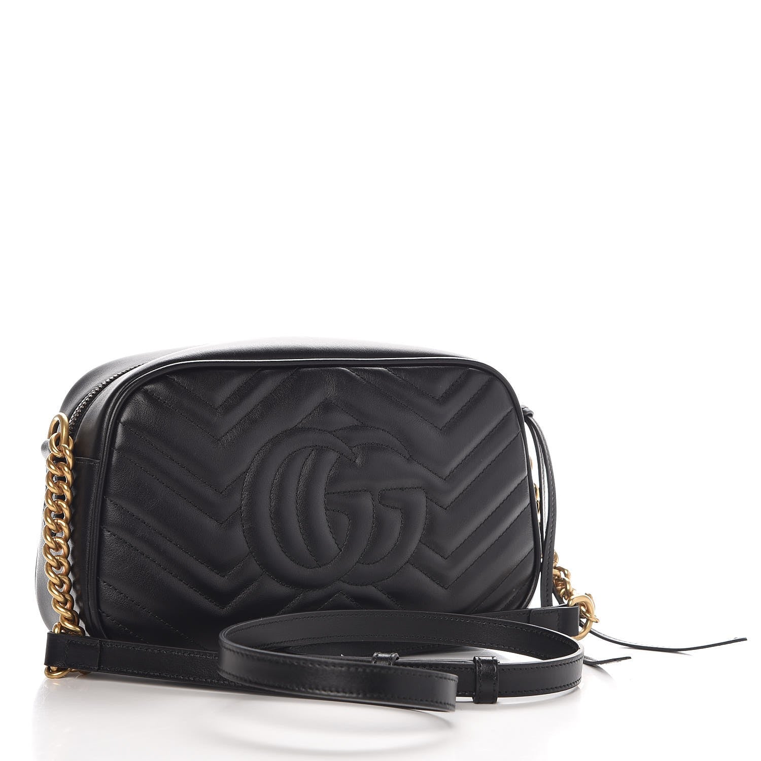 Gucci Calfskin Matelasse Small GG Marmont Chain Shoulder Bag Black 3 of 8