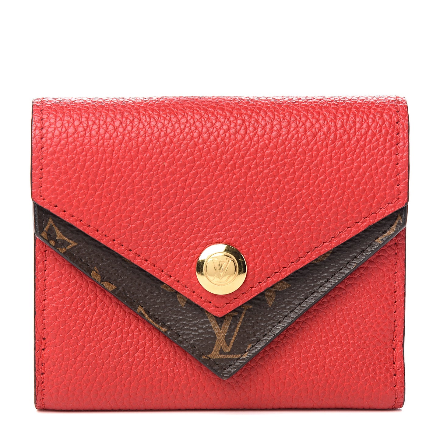 Grained Calfskin Monogram Double V Compact Wallet Rubis