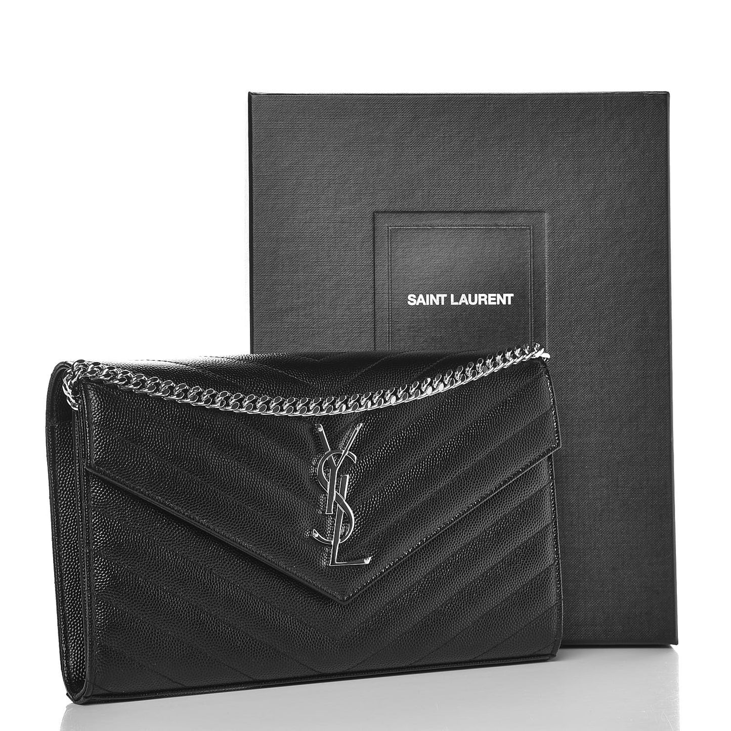 Grain De Poudre Matelasse Chevron Monogram Chain Wallet Black