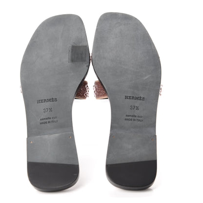 Hermes Suede Goatskin Crystal Oran Sandals 37.5 Rose Nude 6 of 12