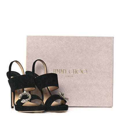 Jimmy Choo Suede Crystal Saphie 120 Sandals 36.5 Black 13 of 13