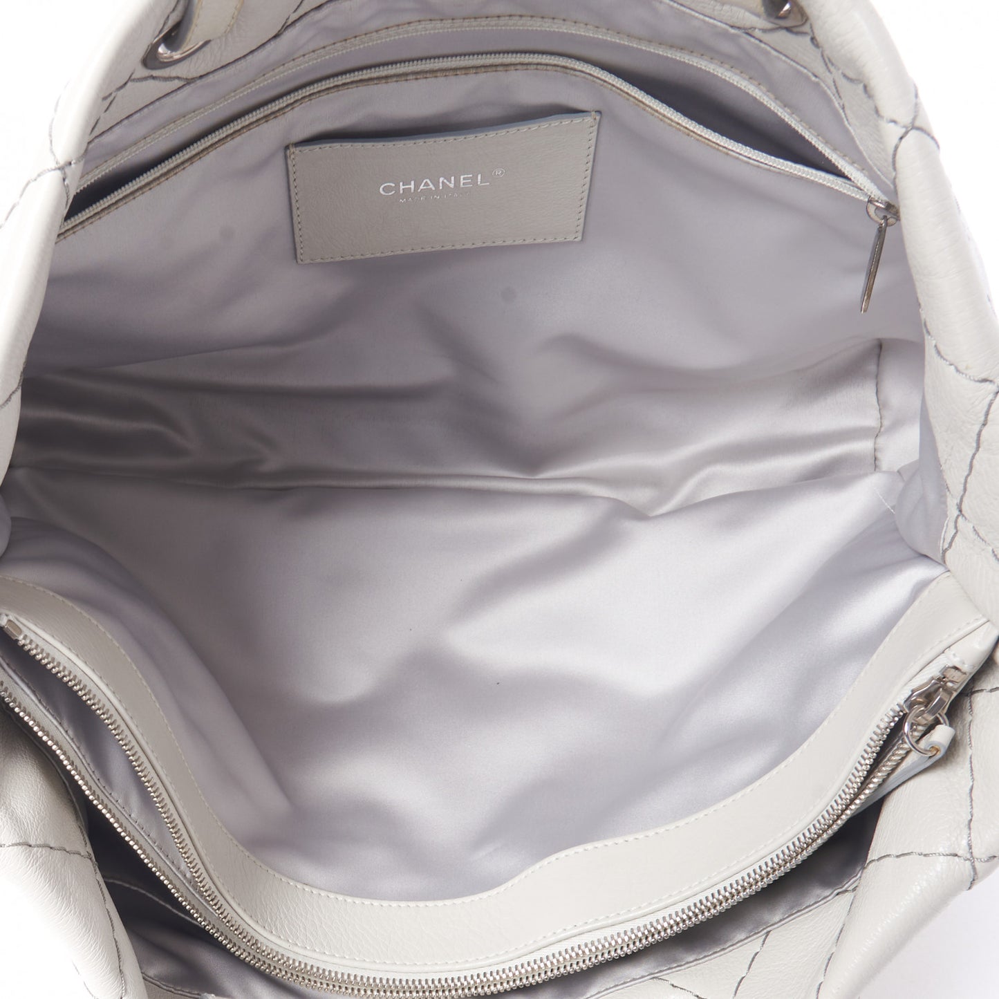 Glazed Calfskin Large On The Road Tote Light Grey