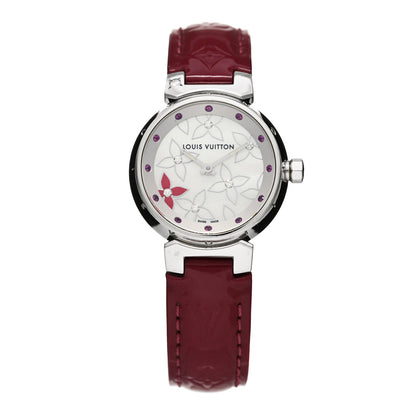 Louis Vuitton Stainless Steel Vernis Diamond Ruby Mother of Pearl 28mm Tambour Lovely Rack Quartz Watch Red 1 of 4