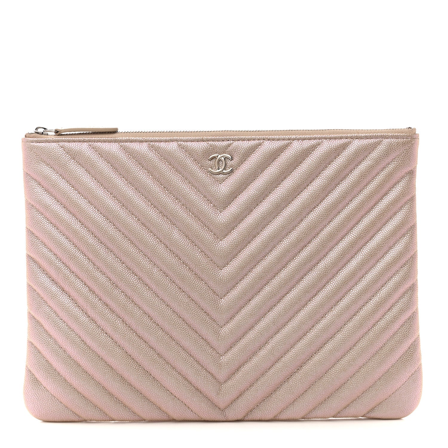 Chanel Iridescent Caviar Chevron Quilted Medium Cosmetic Case Light Gold 1 of 8