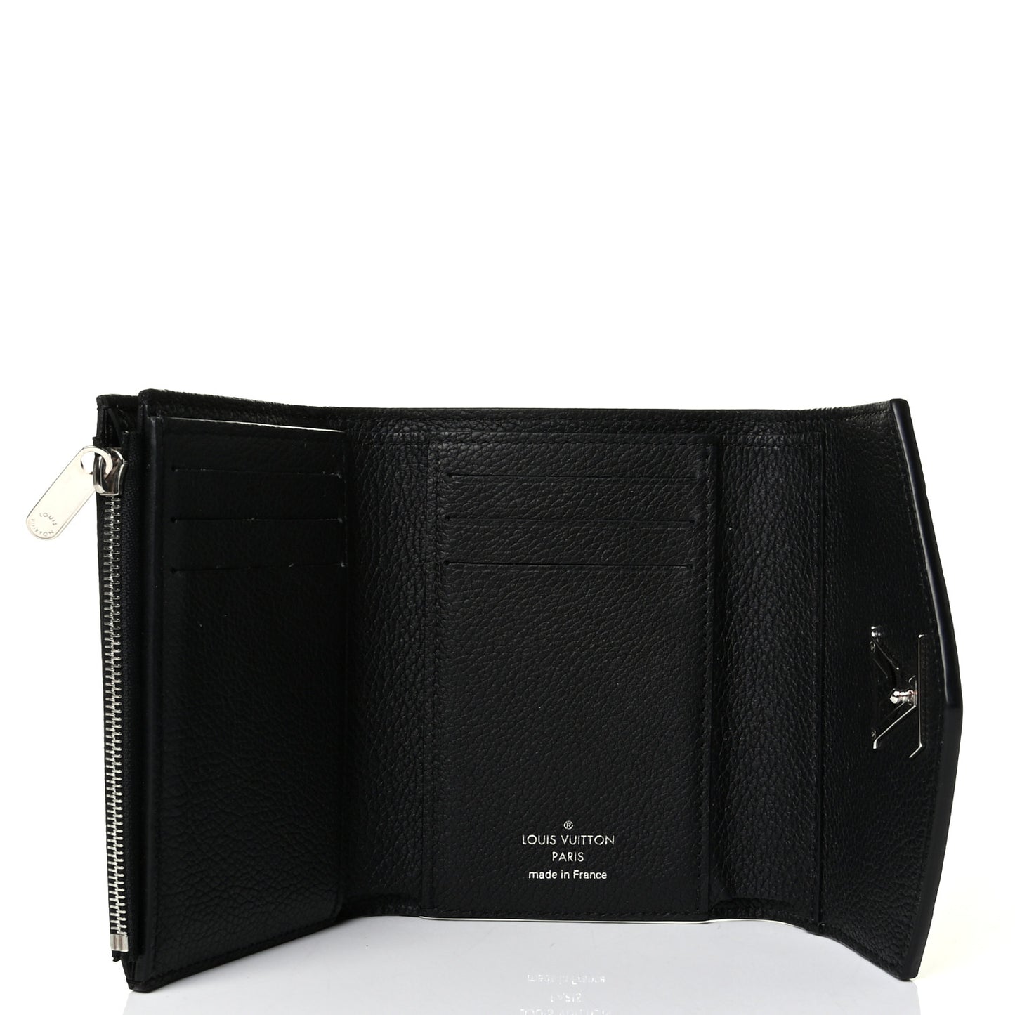 Soft Calfskin My Lockme Compact Wallet Black