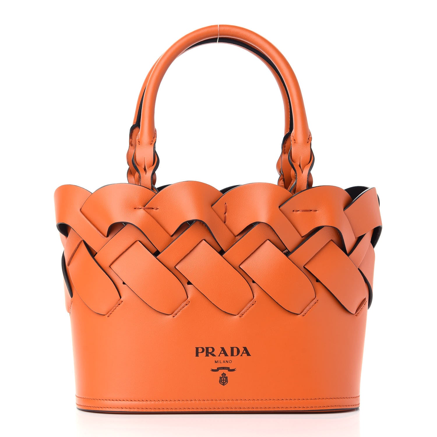 Prada Vitello Intreccio Tote Bag Papaya Black 3 of 10