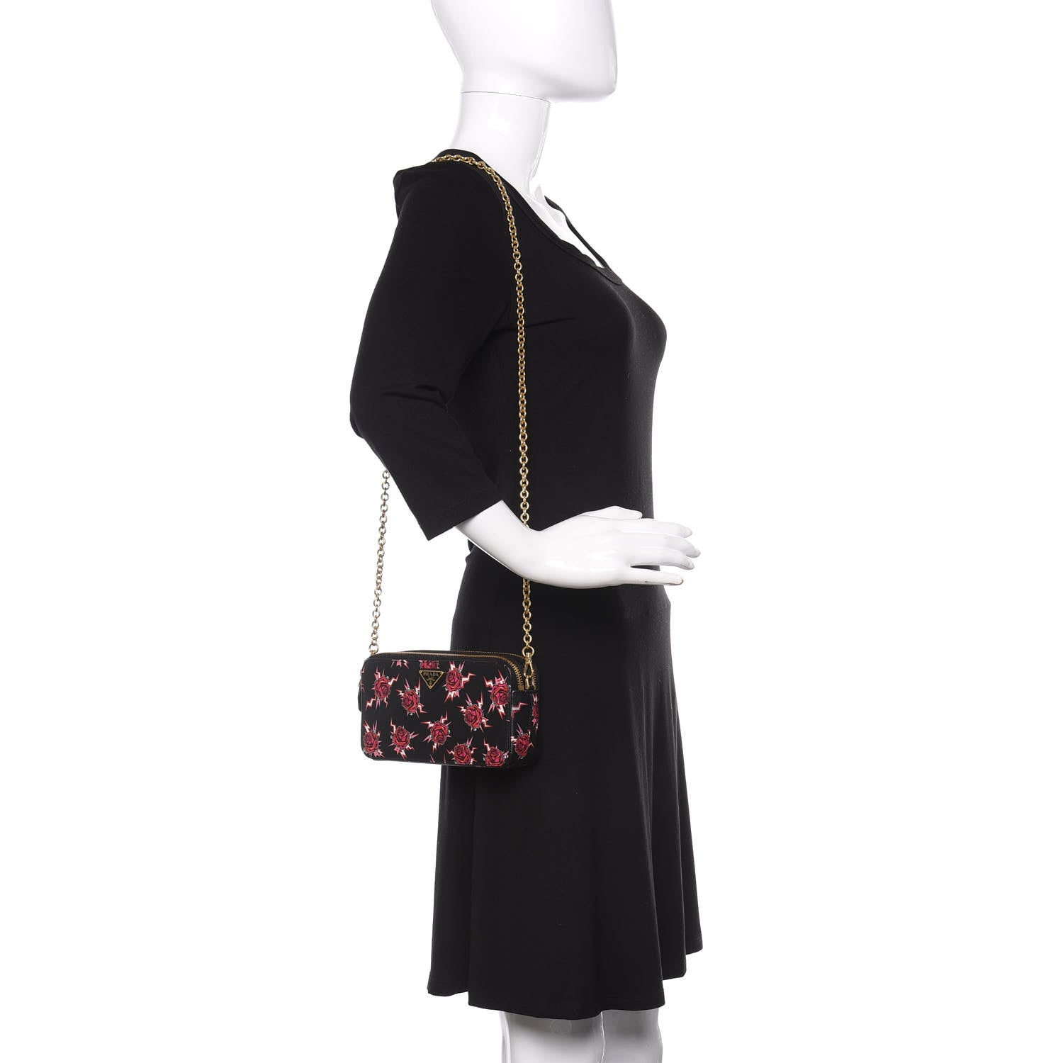 Prada X UNIVERSAL STUDIOS Saffiano Frankenstein Rose Mini Double Zip Chain Crossbody Bag Lacca 2 of 9
