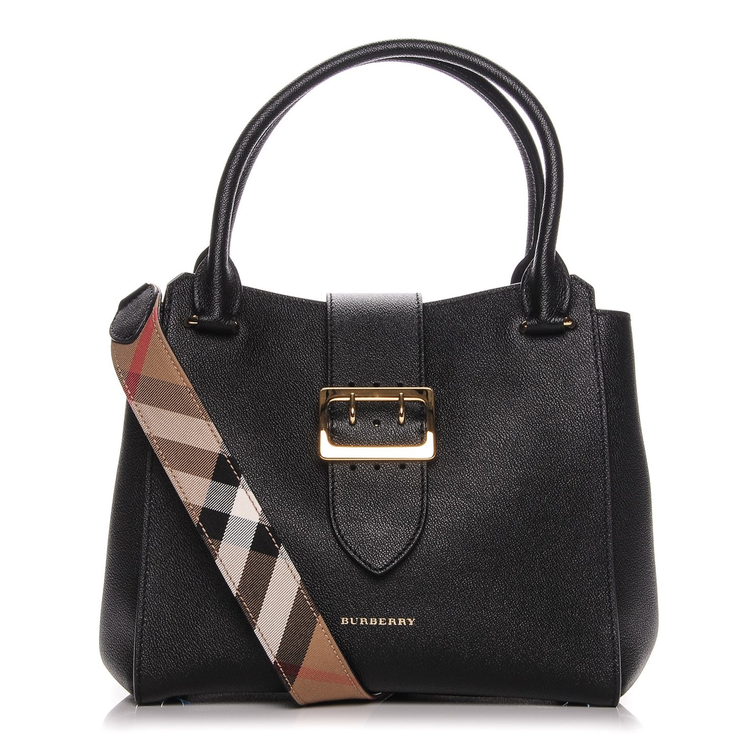 Soft Grain Calfskin Medium Buckle Tote Black