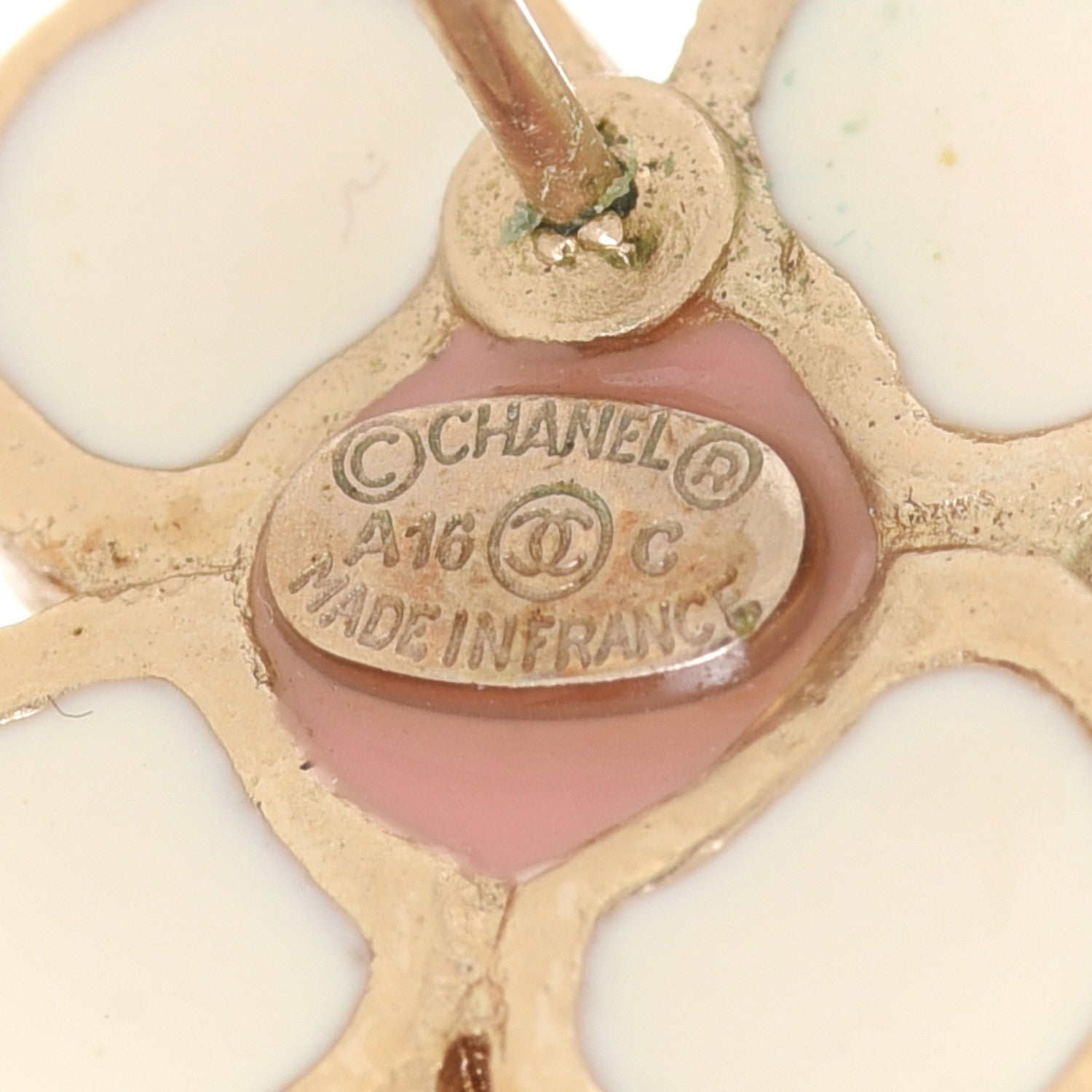 Chanel Enamel Flower CC Earrings Beige Pink 4 of 4