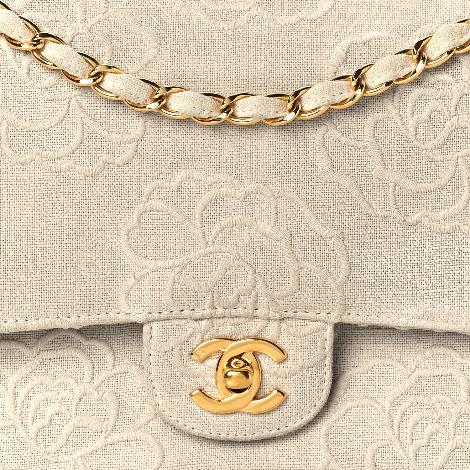 Chanel Canvas Camellia Embroidered Medium Double Flap Ivory 9 of 11