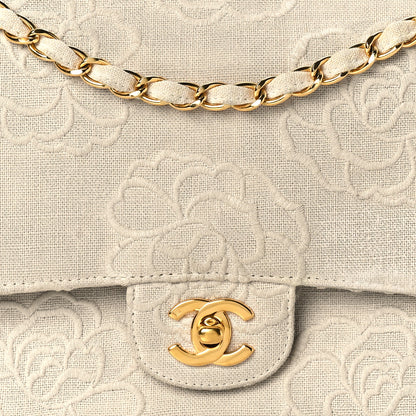 Chanel Canvas Camellia Embroidered Medium Double Flap Ivory 9 of 11