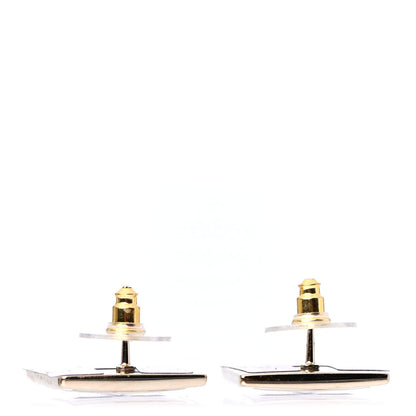 Chanel Metal Enamel CC Square Earrings Gold Black White 3 of 4