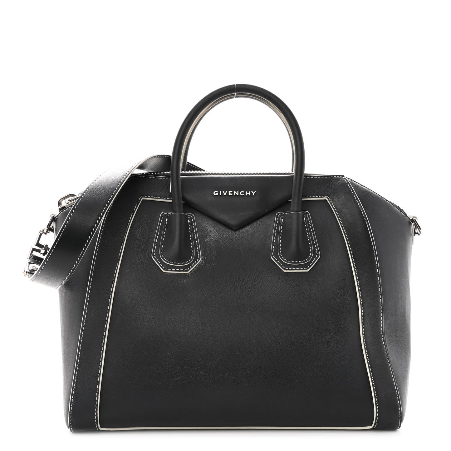 Calfskin Contrast Stitched Medium Antigona Black