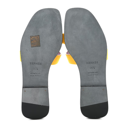 Hermes Suede Goatskin Oran Sandals 36.5 Jaune Topaze 5 of 8