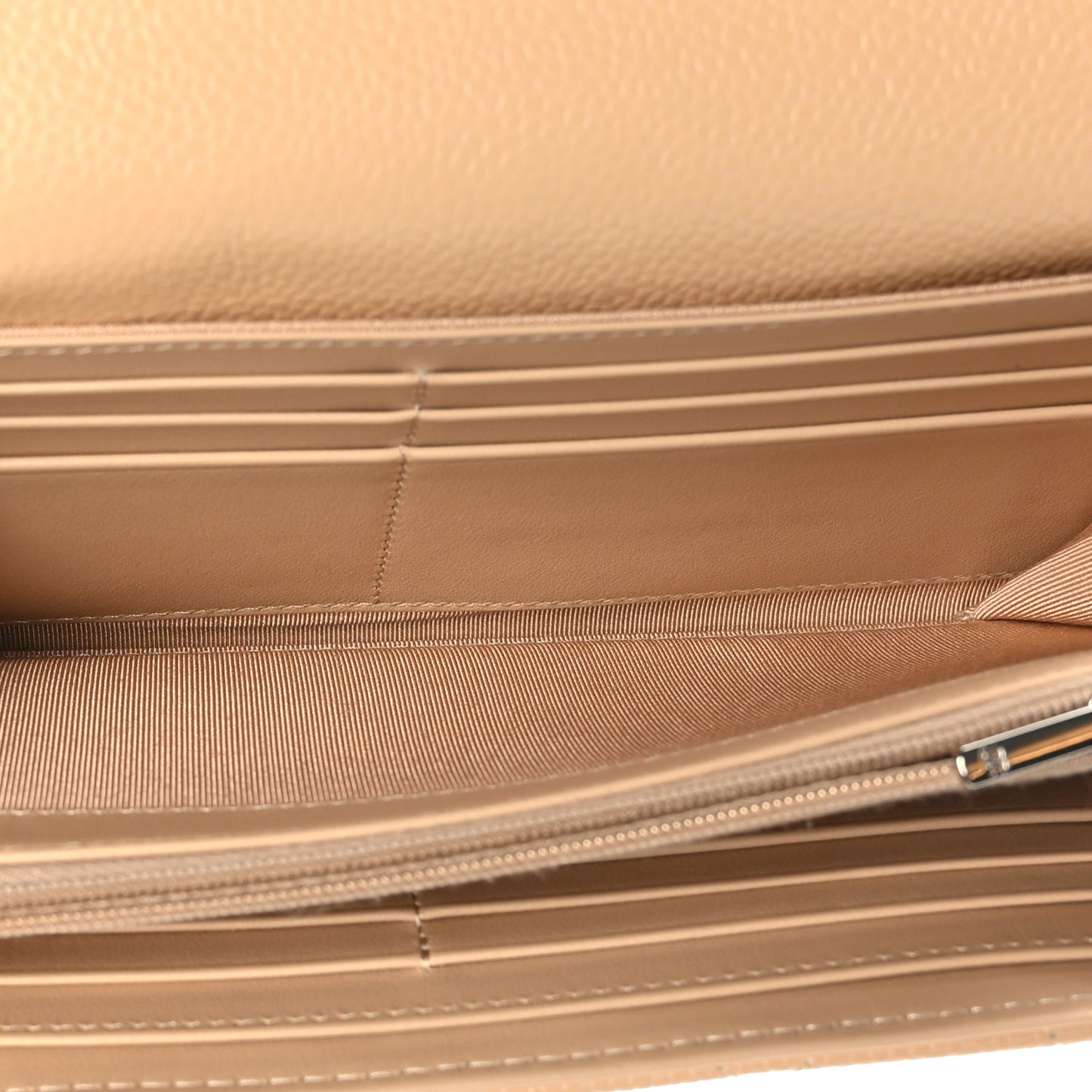 Caviar Quilted Large Gusset Flap Wallet Beige