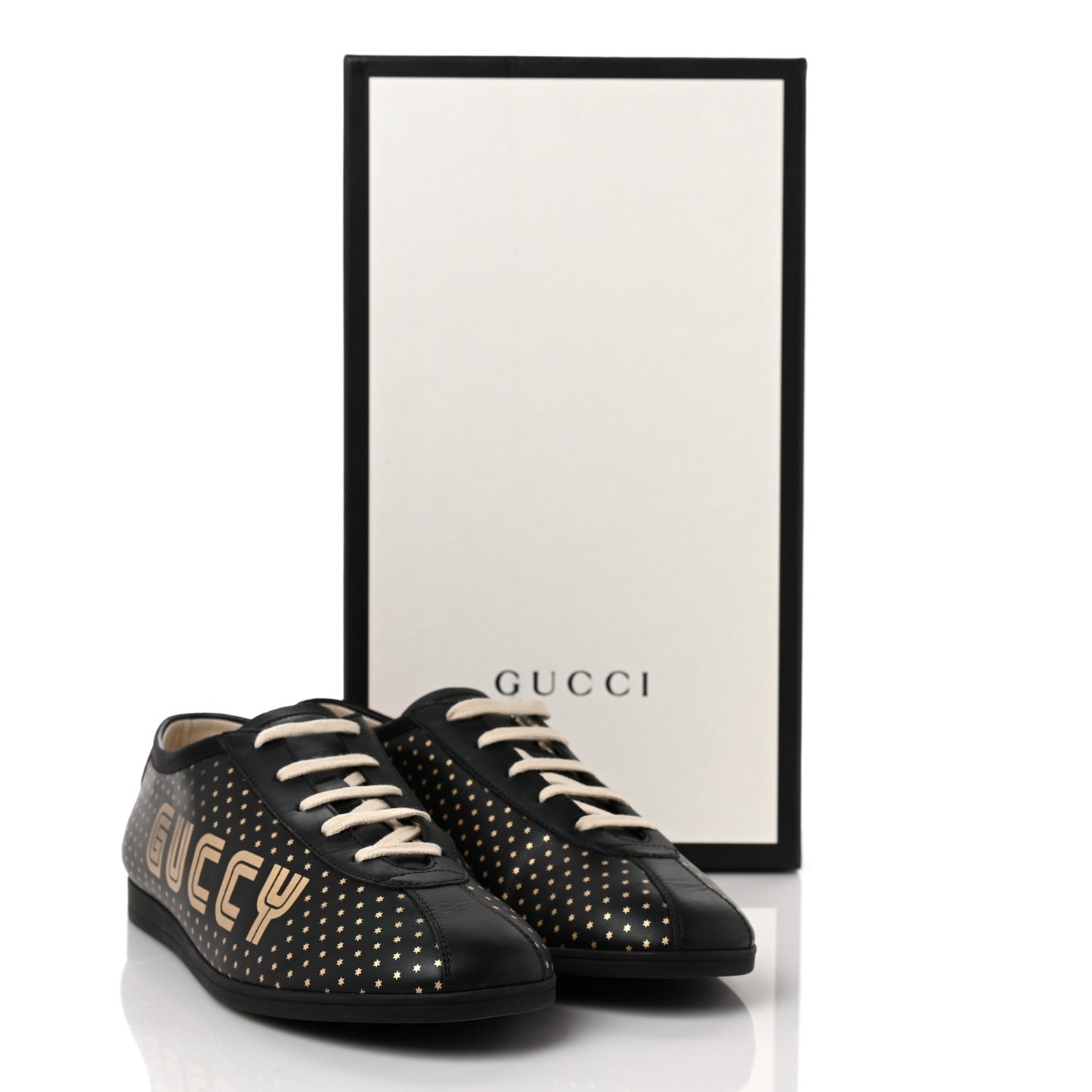X SEGA Calfskin GUCCY Stars Mens Falacer Sneakers 9 Black