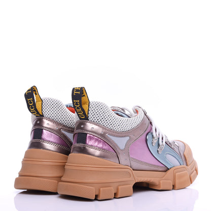 Gucci X SEGA Metallic Calfskin Mesh Womens Flashtrek Sneakers 40.5 Rame Mystic White Lago 4 of 10