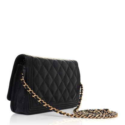 Chanel Caviar Quilted Boy Wallet On Chain WOC Black 3 of 13