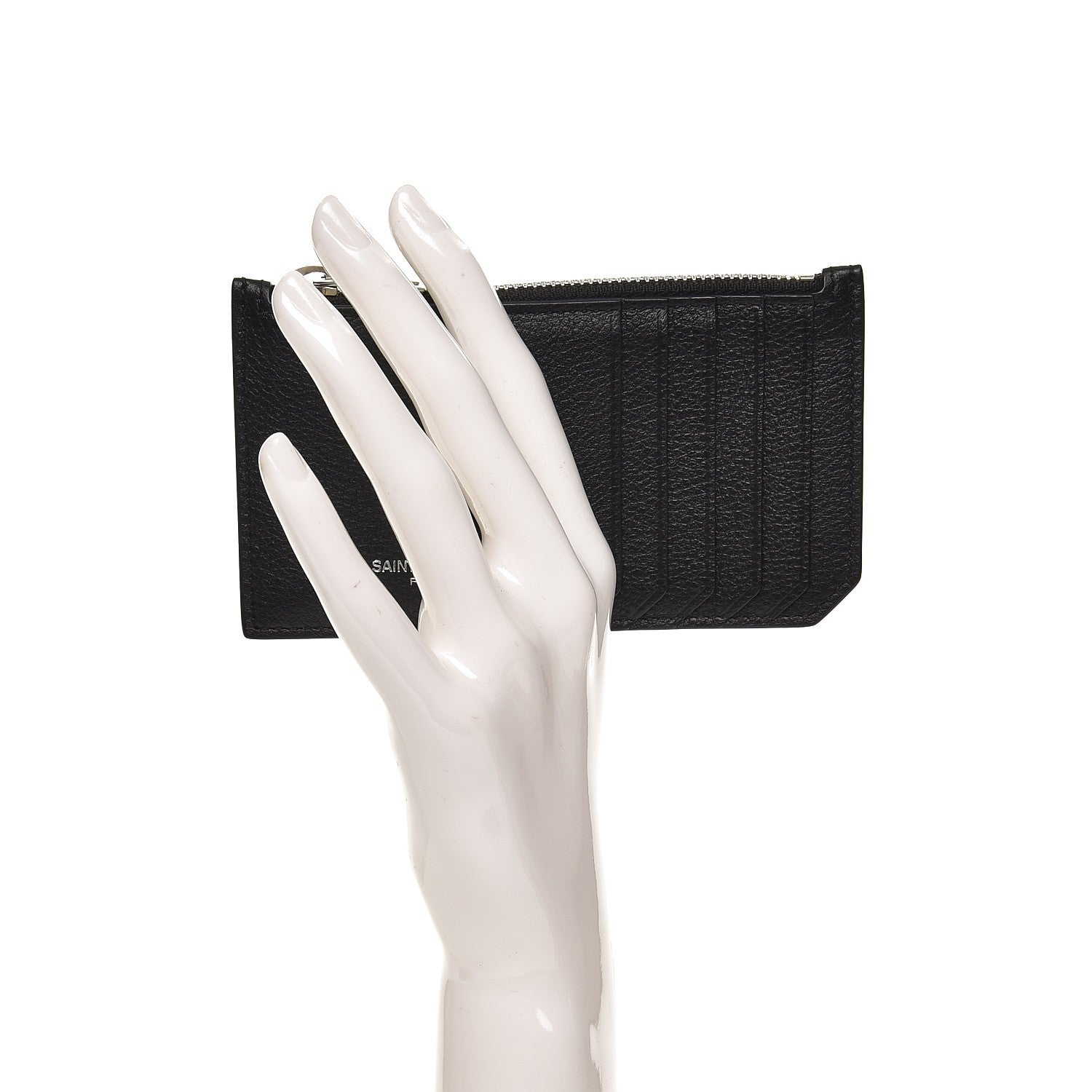 Saint Laurent Grained Calfskin 5 Fragments Zip Pouch Card Holder Black 2 of 8