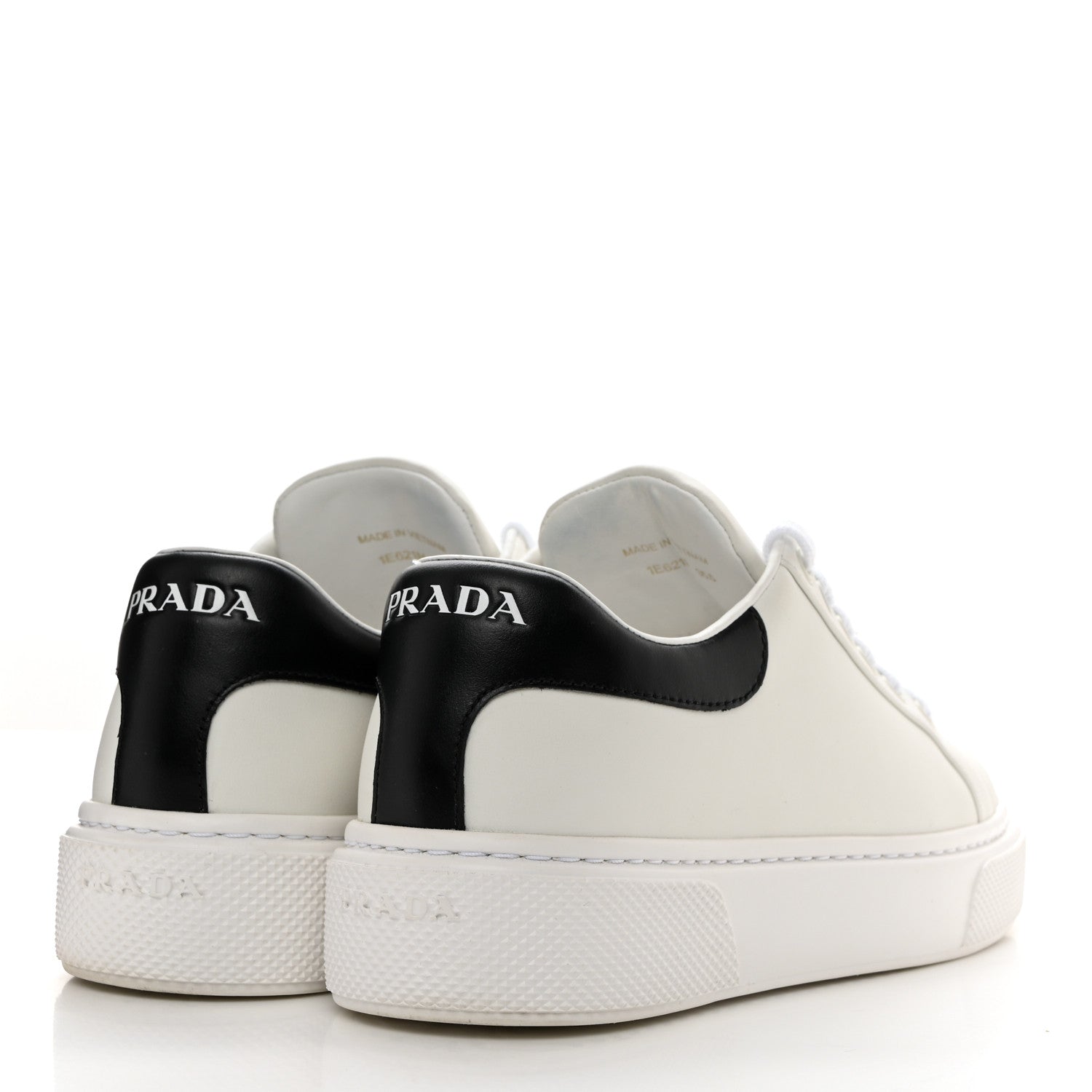 Prada Vitello Soft Rubber Logo Womens Low Top Sneakers 35.5 White Black 4 of 8