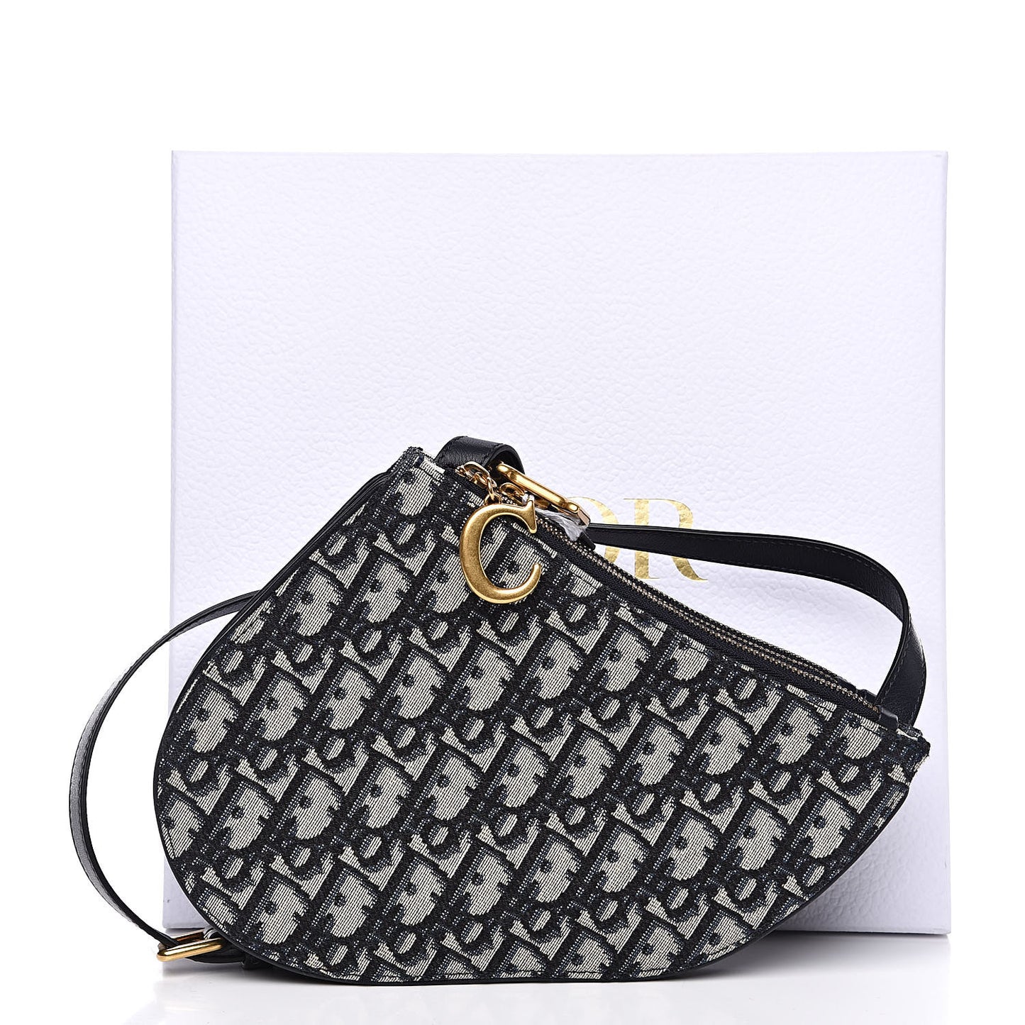 Oblique Saddle Pouch With Strap Navy Blue