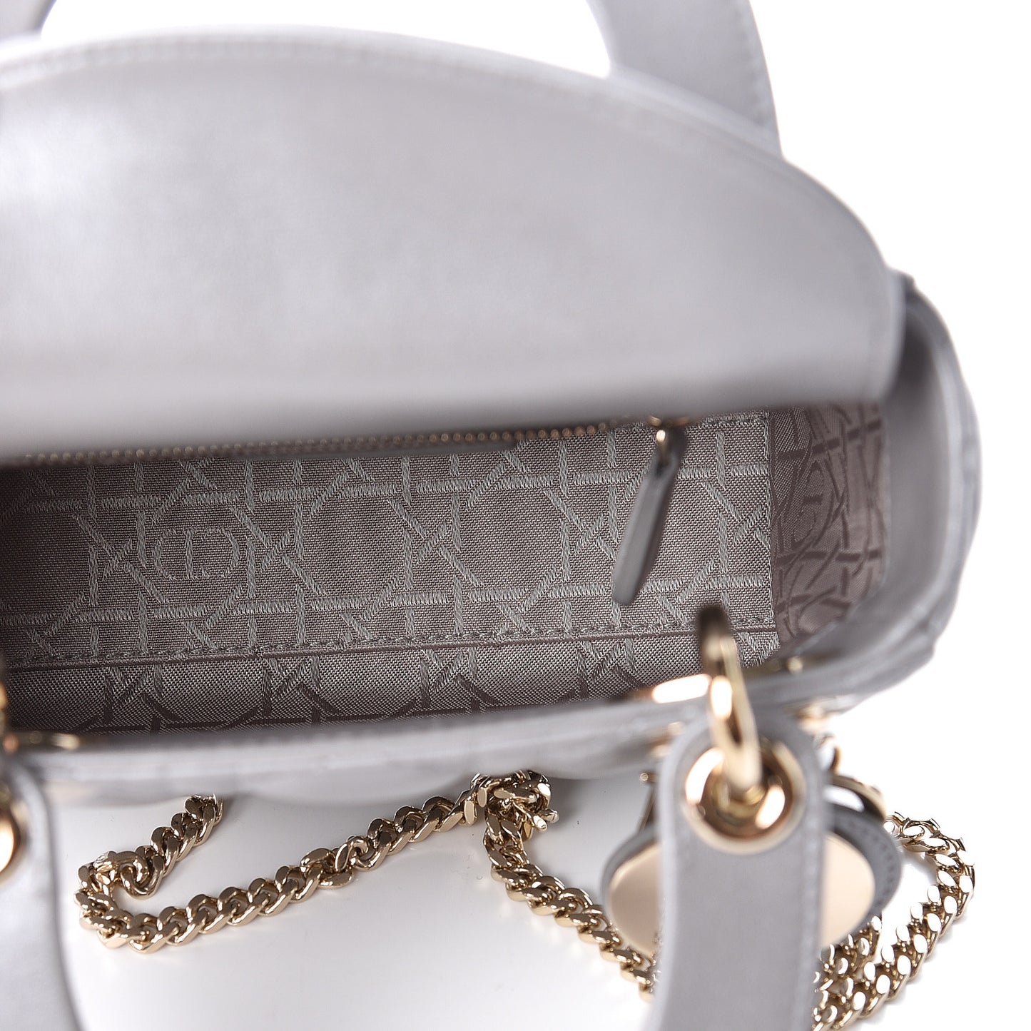 Metallic Lambskin Cannage Mini Lady Dior Grey
