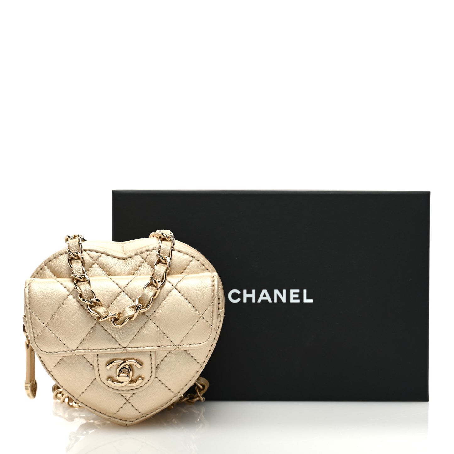 Metallic Lambskin Quilted CC In Love Heart Waist Belt Bag With Chain Gold