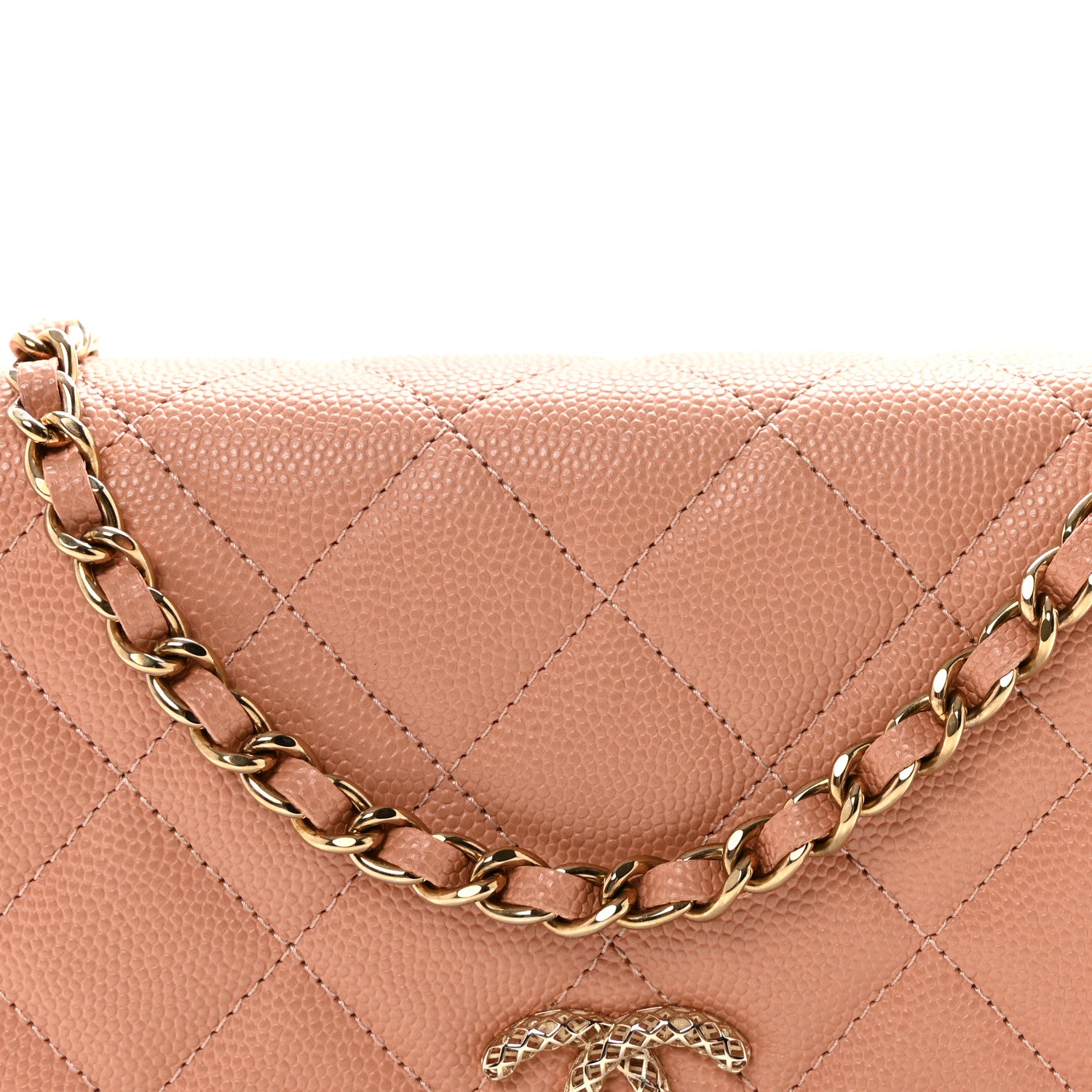 Chanel Caviar Quilted Perforated Metal CC Wallet On Chain WOC Beige 9 of 12