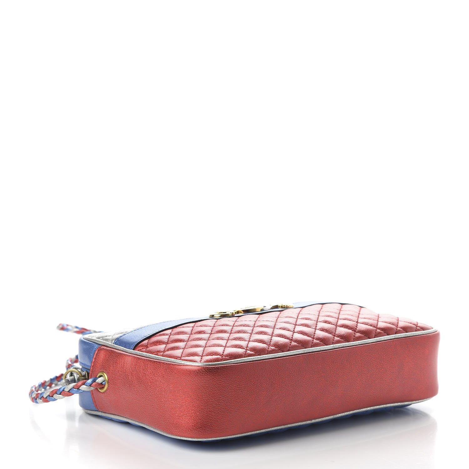 Gucci Laminated Nappa Trapuntata Small Zumi Shoulder Bag Rosso Marine Argento 4 of 10