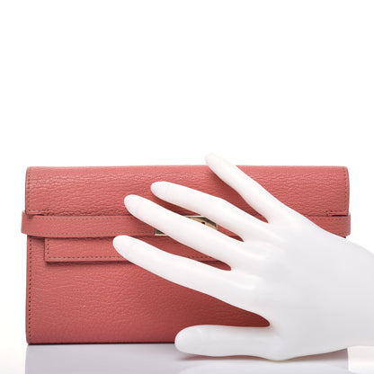 Hermes Chevre Mysore Kelly Longue Wallet Rose The 2 of 19
