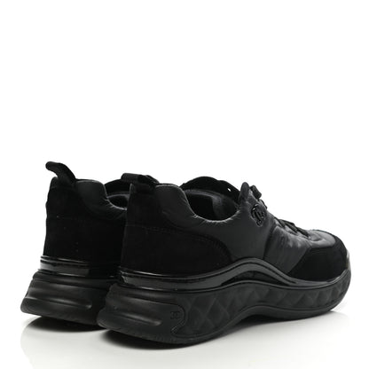 Chanel Nylon Calfskin Suede CC Sneakers 37.5 Black 4 of 10