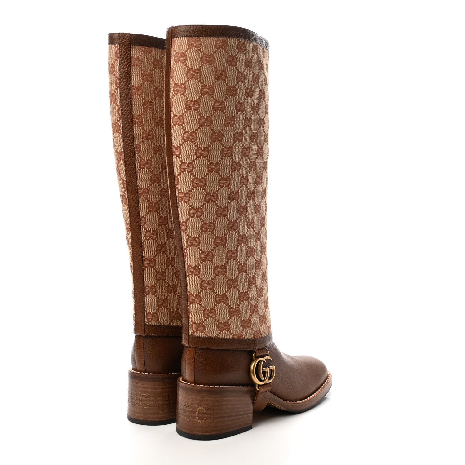 Gucci GG Monogram Calfskin Lola Tall Boots 37.5 Beige Ruggine Cuir 4 of 10